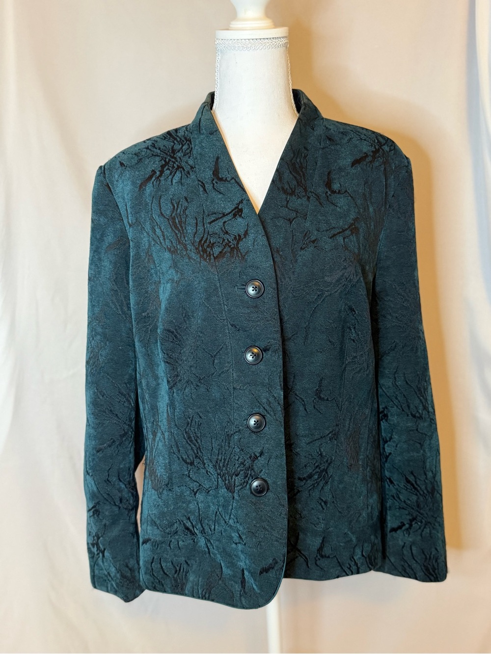 Coldwater Creek Teal Black Burnout Velvet Blazer Jacket Size XL 18 Structured
